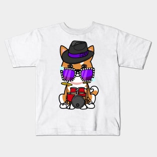 Funny orange dog is playing the drums Kids T-Shirt